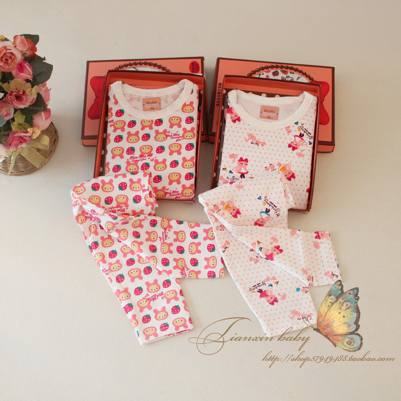 2012 autumn child female child baby equipment 100% cotton long-sleeve casual underwear set lounge sleepwear