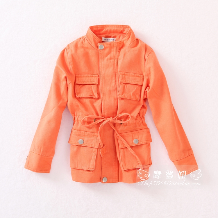 2012 autumn child girls clothing frock stand collar paragraph in the motorcycle jacket outerwear trench