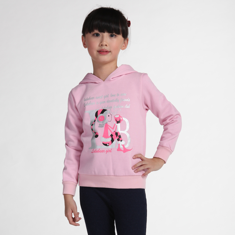 2012 autumn children's clothing casual fashion pink hooded pattern pullover female free shipping