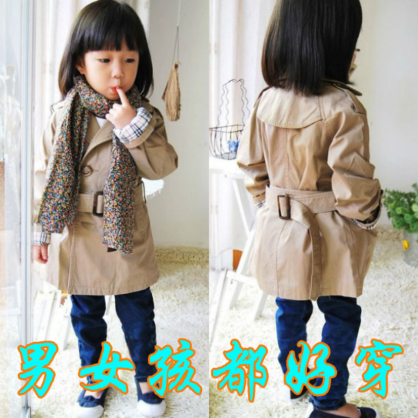 2012 autumn children's clothing child khaki male female child trench outerwear double breasted overcoat