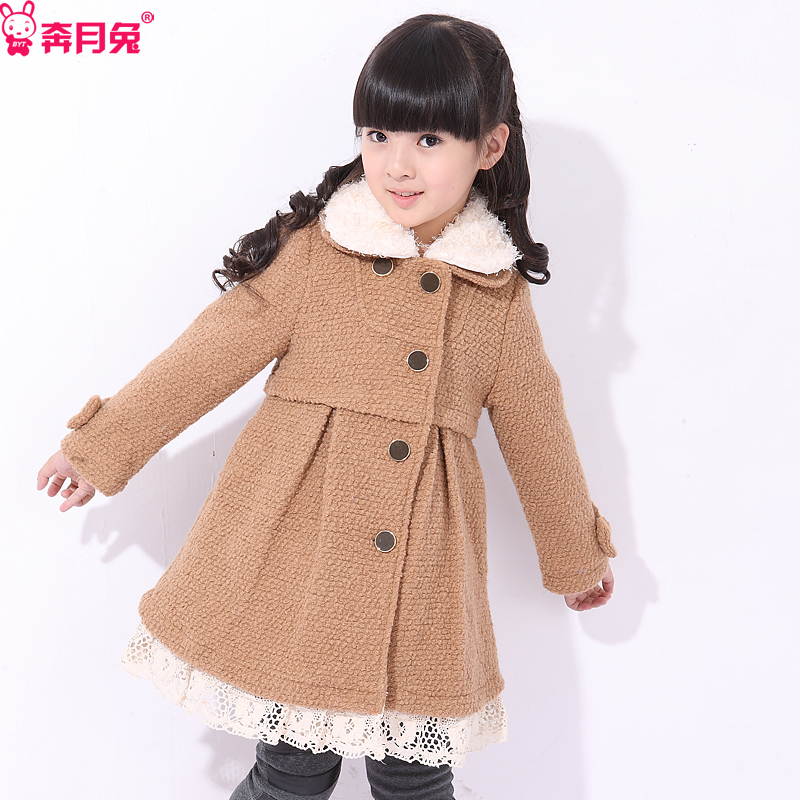 2012 autumn children's clothing child trench female child woolen overcoat preppy style medium-long outerwear 3598