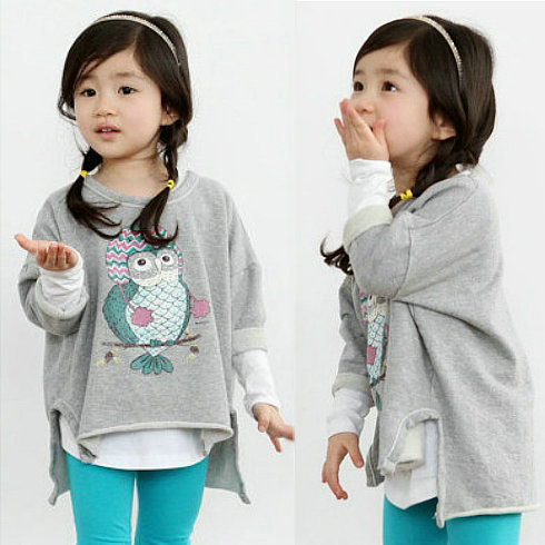 2012 autumn children's clothing female child owl sweatshirt outerwear baby trend of batwing sleeve irregular