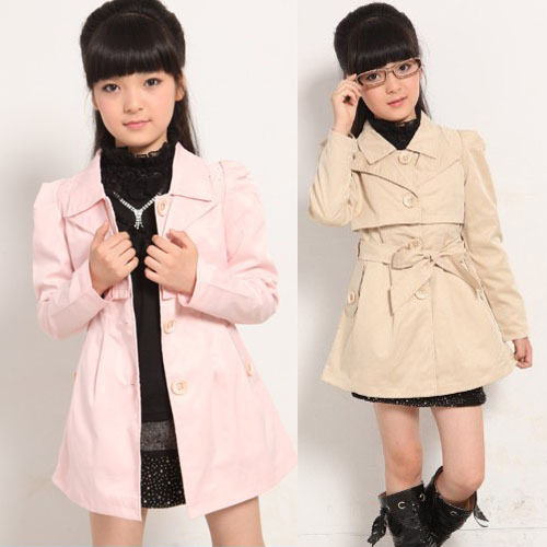 2012 autumn children's clothing female child trench child rhinestones single breasted outerwear overcoat 289