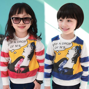 2012 autumn children's clothing stripe beauty print long-sleeve T-shirt male female child t-shirt 5186