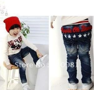 2012 autumn children's jeans wholesale Korean five-pointed star denim trousers