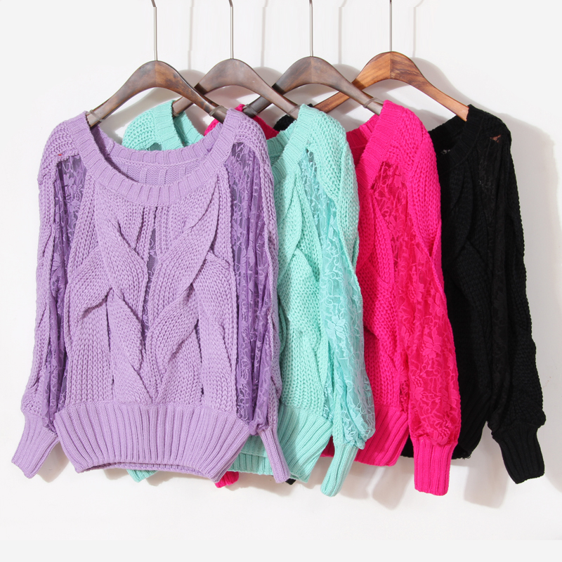 2012 autumn classic twisted lace cutout women's long-sleeve short elegant design pullover sweater