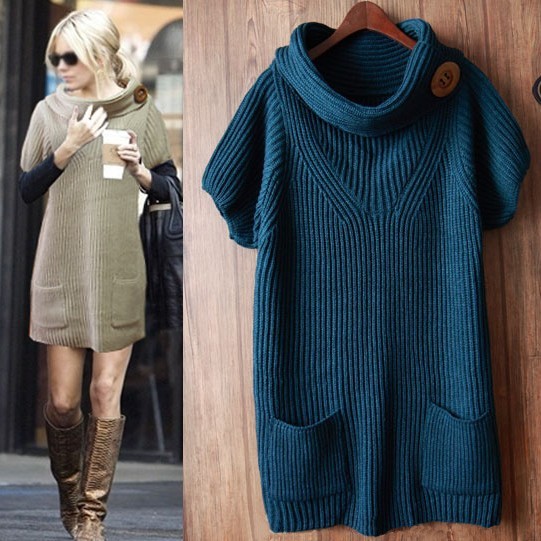 2012 autumn clothing heap turtleneck short sleeve length loose autumn and winter knitted outerwear sweater dress