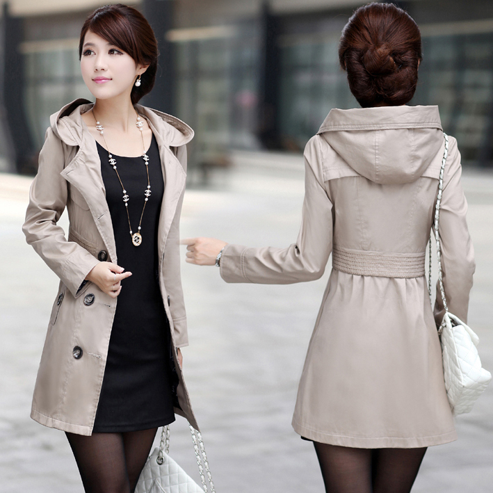 2012 autumn collcction women's elegant slim double breasted with a hood hooded trench