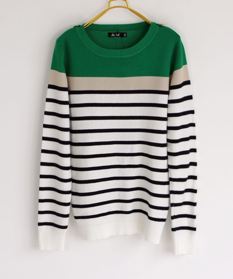2012 autumn color block stripe sports casual o-neck epaulette paragraph sweater female