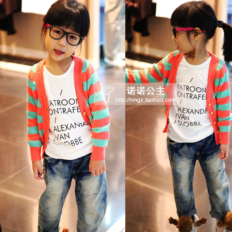 2012 autumn color block stripe thick yarn child sweater outerwear i1