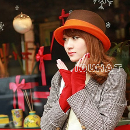 2012 autumn color block woolen hat female bucket hats autumn and winter fedoras jazz hat