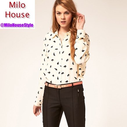 2012 autumn cute lovely Sweet gentlewomen print white long-sleeve shirt fashion brief vintage blouse