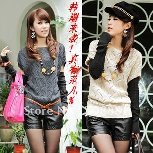 2012 autumn cutout slit neckline sweater all-match women vest short-sleeve sweater lady knitwear 2pcs/lot