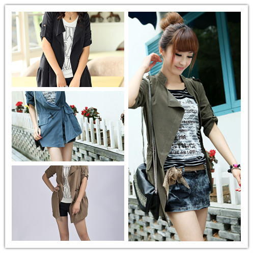 2012 autumn elegant cardigan waist drawstring stand collar half sleeve shirt casual outerwear trench