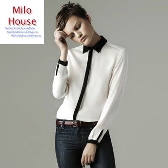 2012 autumn elegant office lady style fashion cool black and white colorant match quality women's long-sleeve shirt blouse