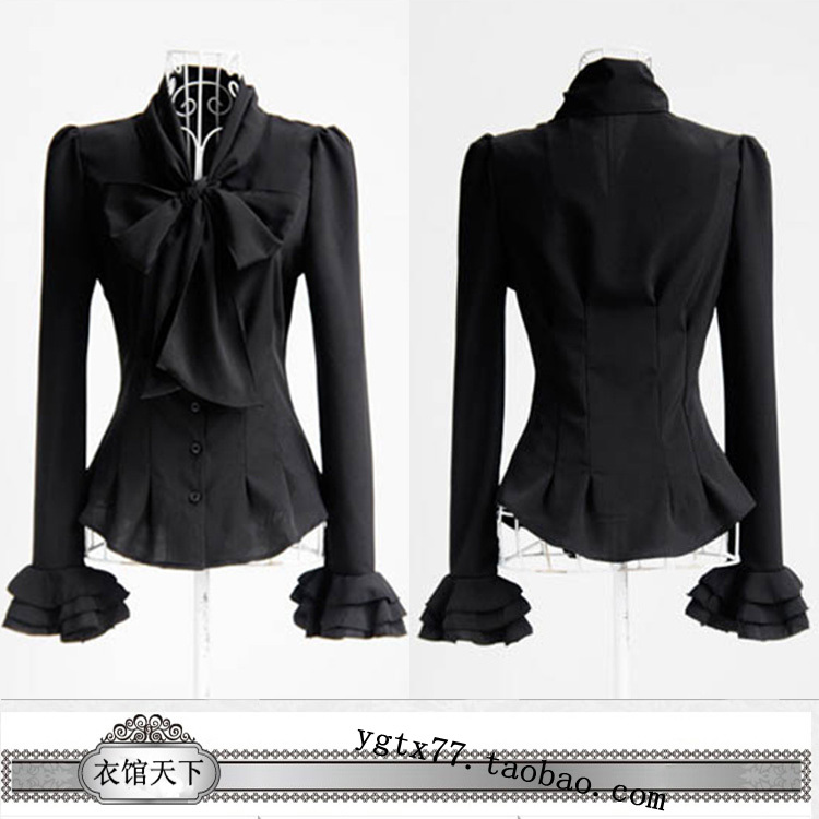 2012 autumn elegant white system bow slim women's long-sleeve shirt female long-sleeve
