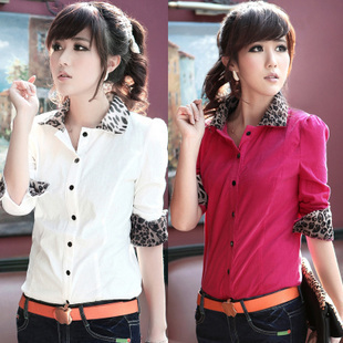 2012 autumn elegant women's personality slim leopard print female basic shirt clothes