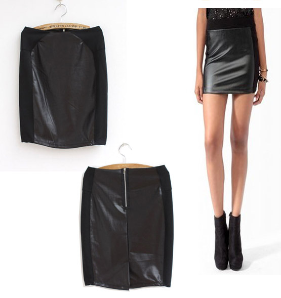 2012 autumn fashion after placketing sexy half-length high waist patchwork slim hip leather skirt bust skirt