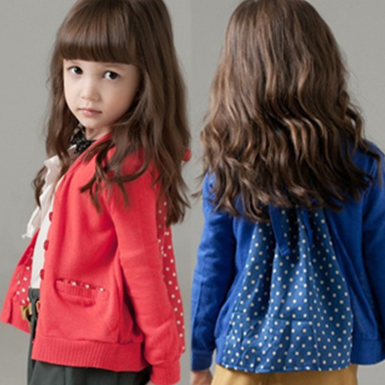 2012 autumn fashion all-match patchwork polka dot long-sleeve cardigan female child cardigan