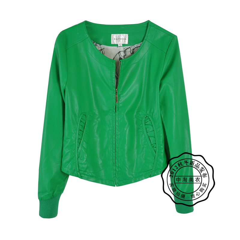 2012 autumn fashion all-match slim o-neck long-sleeve PU motorcycle water washed leather clothing outerwear female