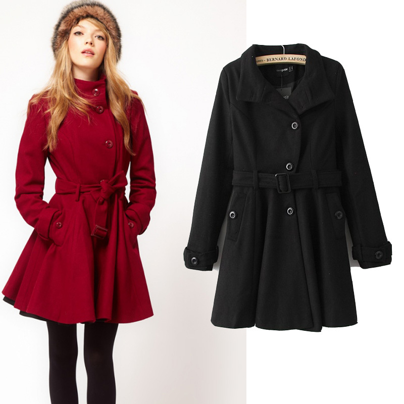 2012 autumn fashion asos slim stand collar lacing slim waist medium-long wool coat outerwear trench ,Free shipping