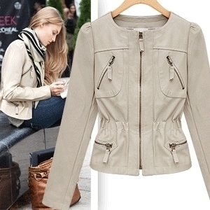 2012 autumn fashion design small short slim leather clothing PU water wash leather jacket motorcycle jacket short o-neck