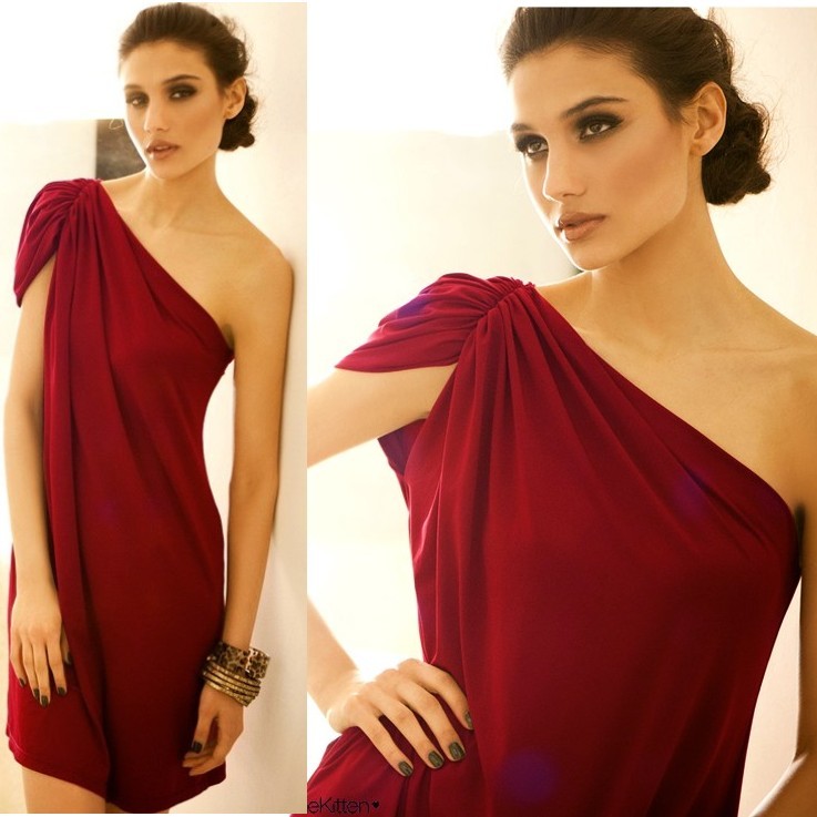 2012 autumn fashion elegant dinner dress skirt red oblique package one-piece dress
