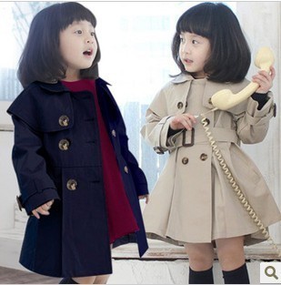 2012 autumn fashion elegant Girls `  double breasted trench Kids  outerwear overcoat baby clothing 1pcs free shiping