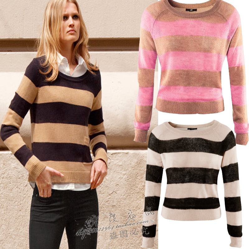 2012 autumn fashion hm all-match o-neck pullover stripe sweater women's