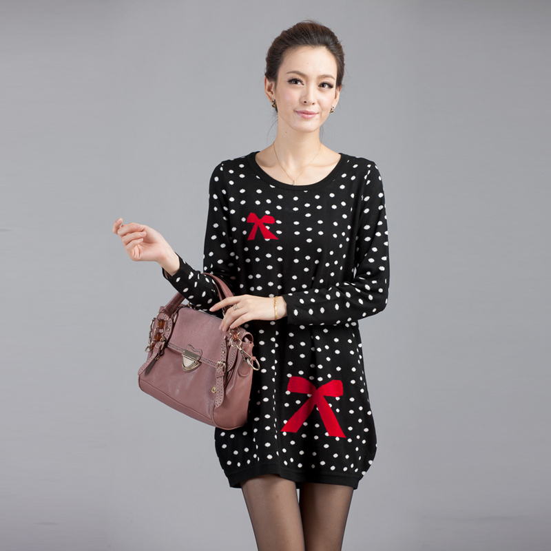 2012 autumn fashion loose polka dot long design female cashmere knitted sweater women's a89