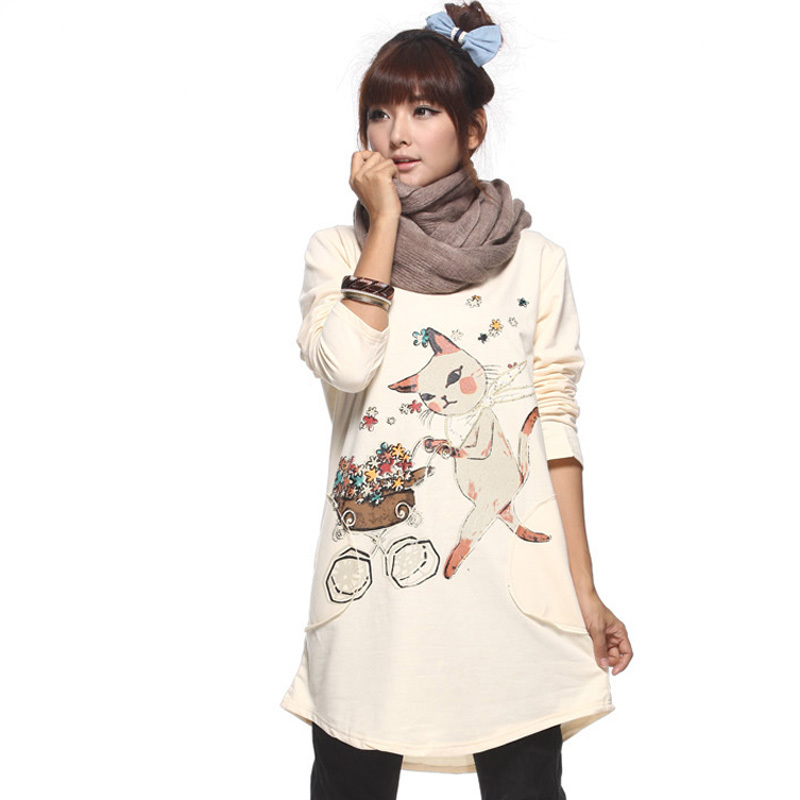 2012 autumn fashion maternity clothing new arrival bandwagon cat pattern print loose maternity long-sleeve T-shirt