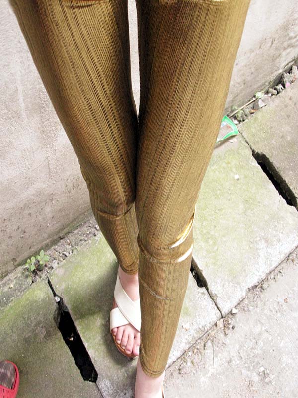 2012 autumn Fashion metal quality legging gold silver faux leather female trousers