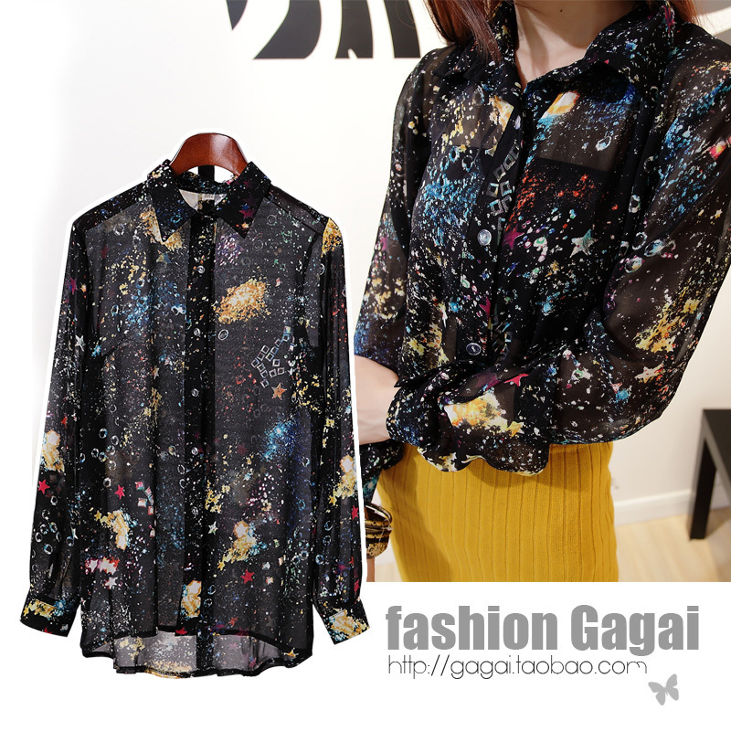 2012 autumn fashion neon long-sleeve turn-down collar chiffon shirt female b44