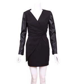 2012 autumn fashion ol cool V-neck serpentine leather sleeves sexy one-piece dress ruffle clothing for women