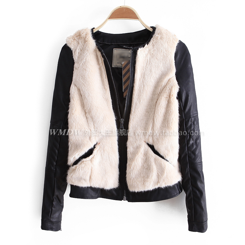 2012 autumn fashion patchwork PU zipper style slim leather clothing outerwear ww2655