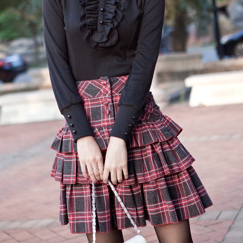 2012 autumn fashion preppystyle plaid high waist pleated skirt bust skirt female 111007 Leather