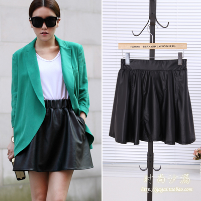 2012 autumn fashion PU leather elastic strap high waist a bust skirt short skirt b16
