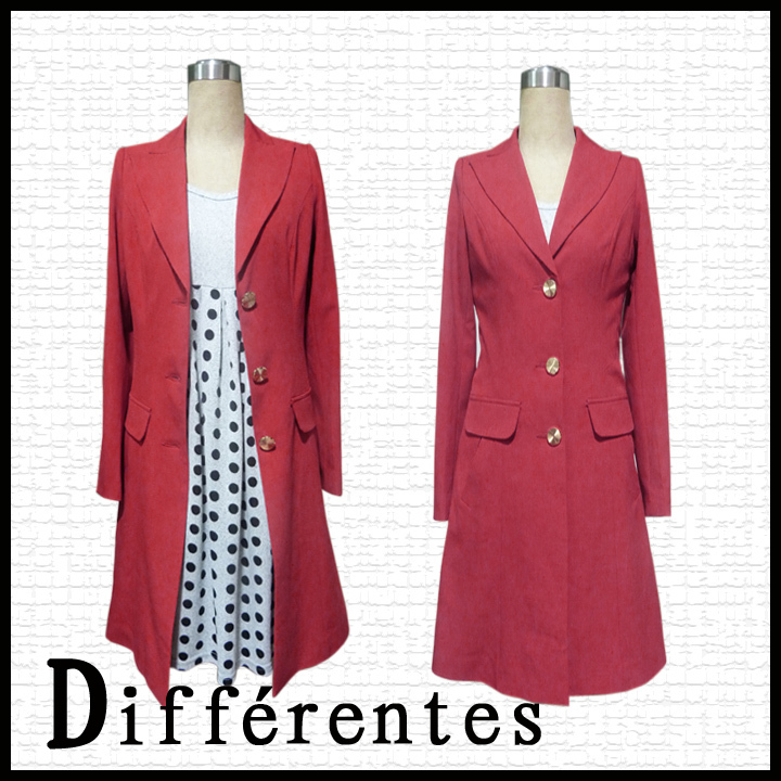 2012 autumn fashion red turn-down collar Women suit overcoat single breasted short design outerwear