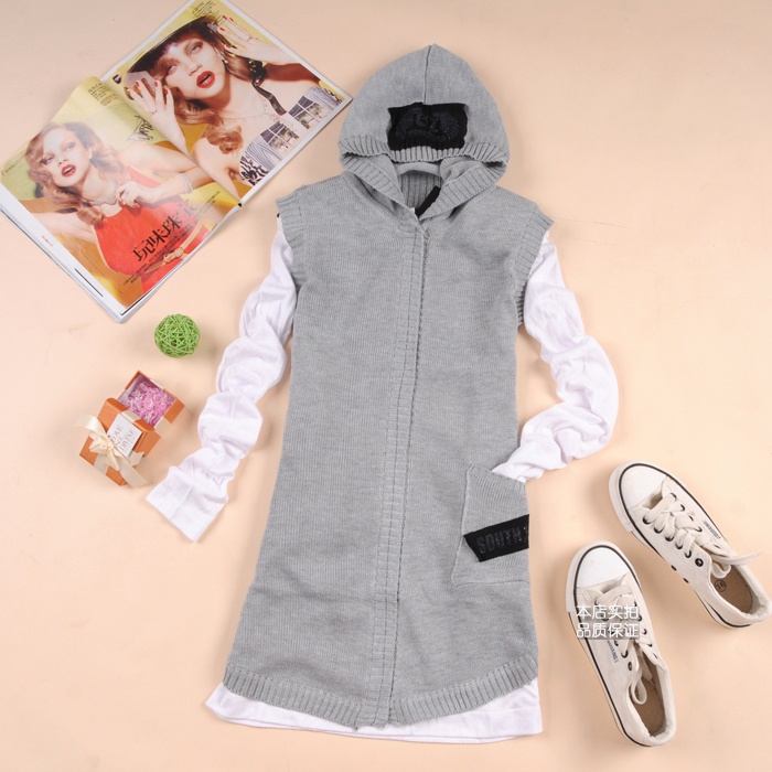 2012 autumn fashion shrug women's vest knitted outerwear with a hood cardigan female short jacket