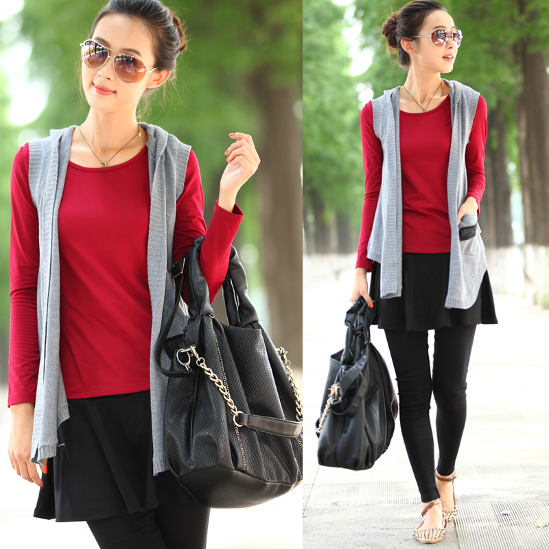 2012 autumn fashion solid color sleeveless cardigan with a hood vest knitted outerwear female