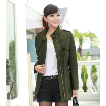 2012 autumn fashion stand collar medium-long trench women's set