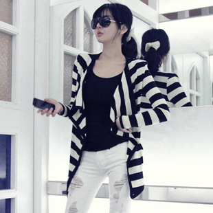 2012 autumn fashion stripe plus size cardigan brief casual outerwear free shipping