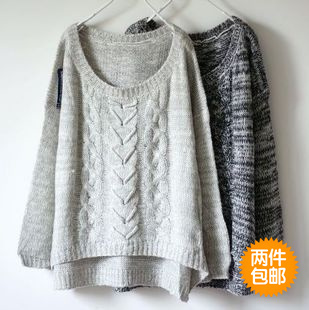 2012 autumn fashion twisted long-sleeve loose low-high sweater plus size sweater female outerwear