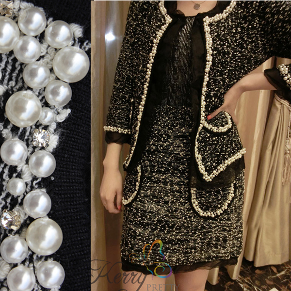 2012 autumn fashion version of the small ladies pearl knitted one-piece dress set