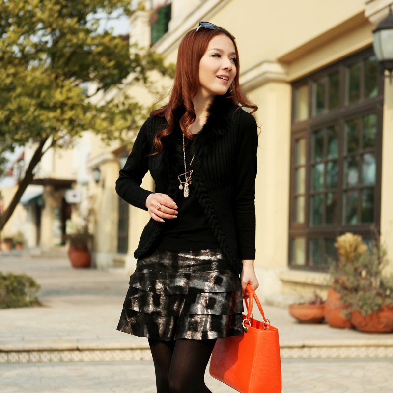 2012 autumn fashion women's high quality fur collar sweater short design sweater cardigan female
