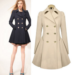 2012 autumn fashion women's slim double breasted puff sleeve medium-long trench zipper outerwear