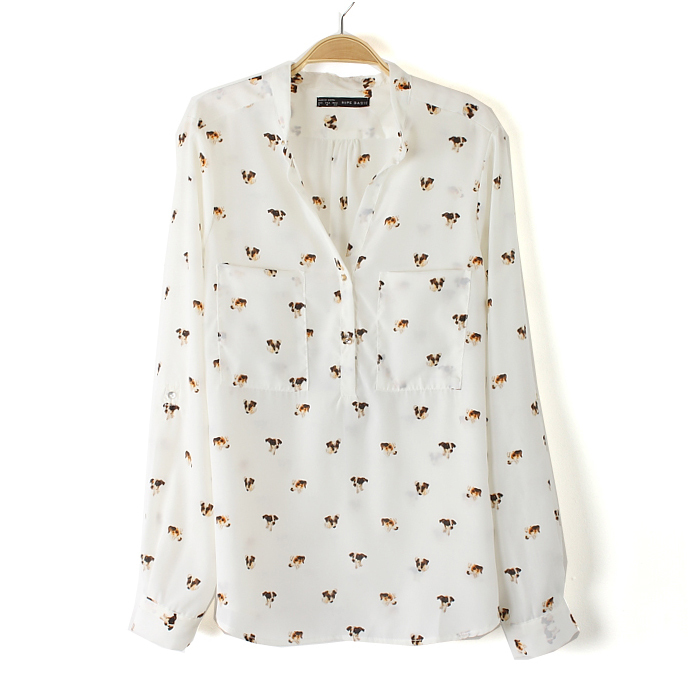 2012 autumn fashion za print chiffon shirt long-sleeve V-neck female long-sleeve shirt clothing