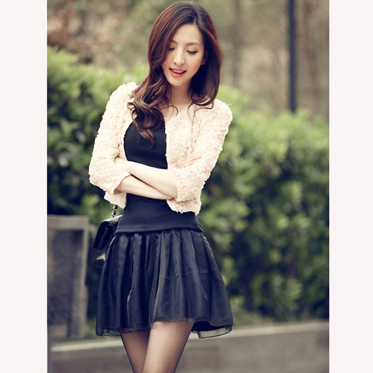 2012 autumn fashionable casual women's coat three quarter sleeve short jacket autumn slim outerwear