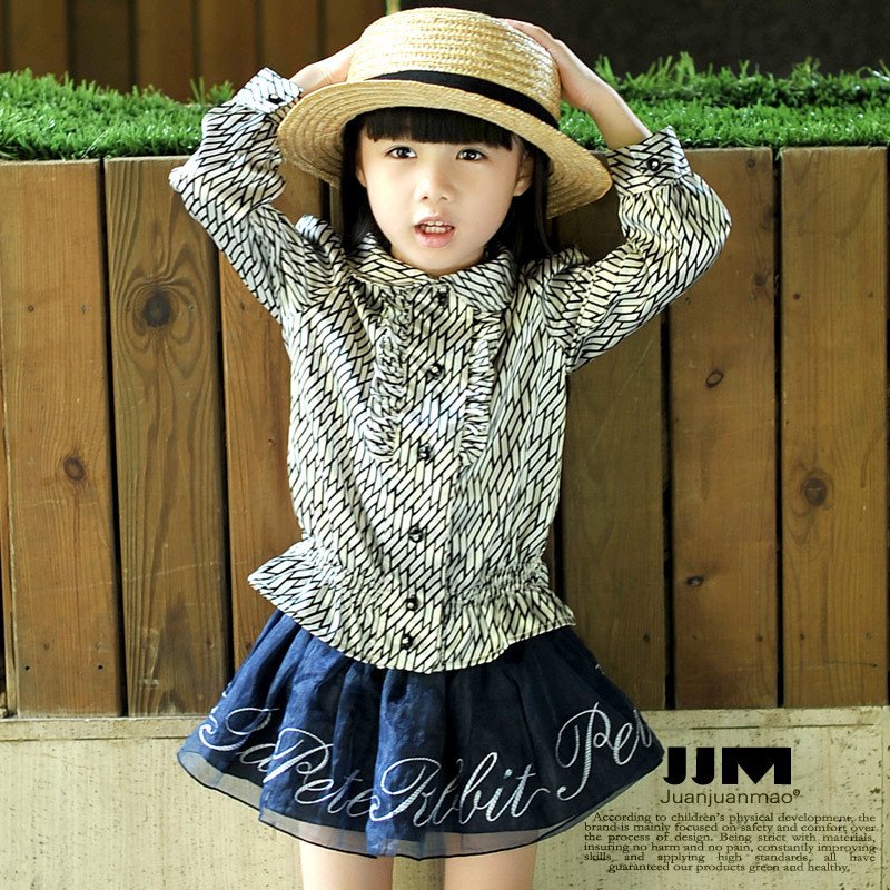 2012 autumn female child fashion silk plaid long-sleeve shirt t-464