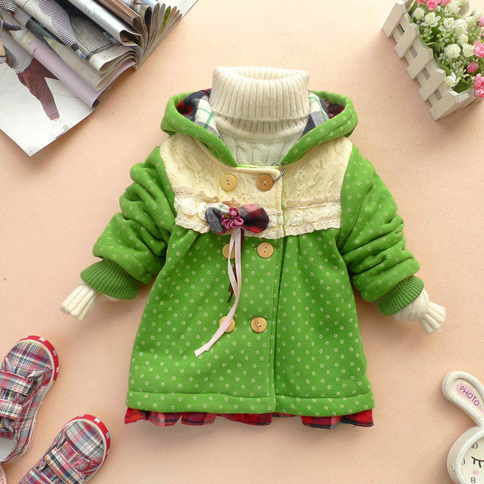 2012 autumn female child thickening outerwear trench child wadded jacket winter overcoat